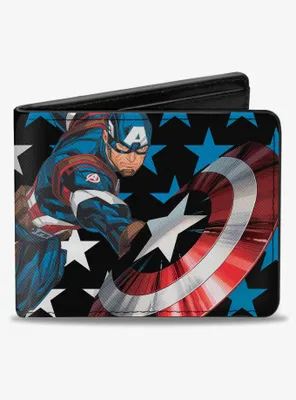 Marvel Captain America Throwing Shield Stars Bifold Wallet