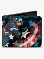 Marvel Captain America Throwing Shield Stars Bifold Wallet