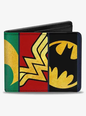 DC Comics Justice League 5 Superhero TextuLogo Close Up Panels Bifold Wallet