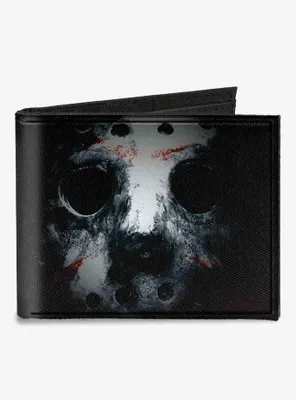 Friday The 13th Jason Mask3 Close Up Canvas Bifold Wallet