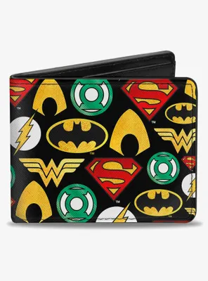 DC Comics Justice League 6 Superhero Logos Collage Bifold Wallet