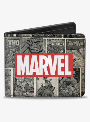 Marvel Logo Retro Comic Covres Scene Blocks Bifold Wallet
