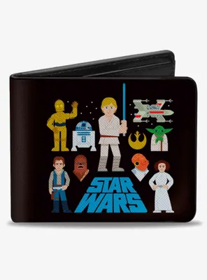Star Wars Text with Classic Character and Icons Collage Bifold Wallet