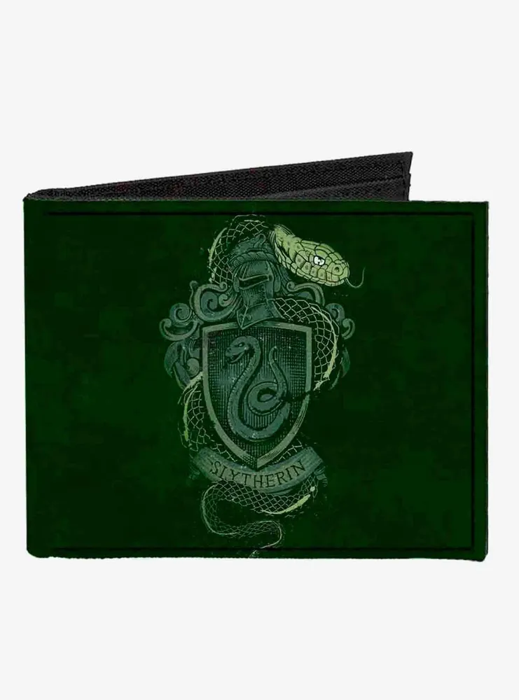 Harry Potter Slytherin Serpent Crest Ambition Pride Cunning Banner Canvas Bifold Wallet