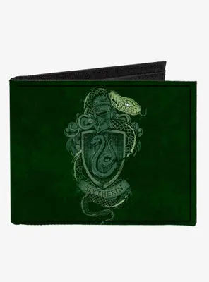 Harry Potter SlyTherin Serpent Crest Ambition Pride Cunning Banner Canvas Bifold Wallet