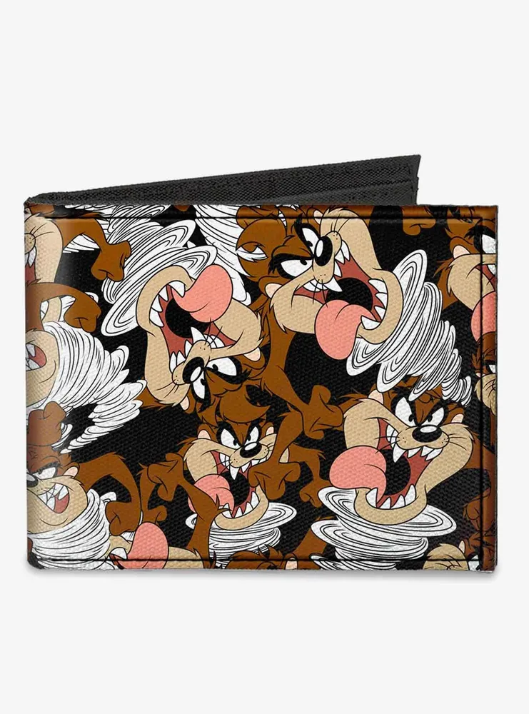 Looney Tunes Tasmanian Devil Vortex Poses Scattered Canvas Bifold Wallet