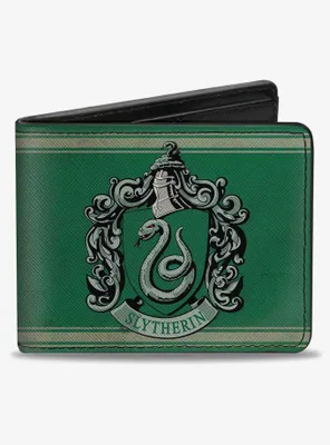 Harry Potter Slytherin Crest Stripe Weathered Bifold Wallet