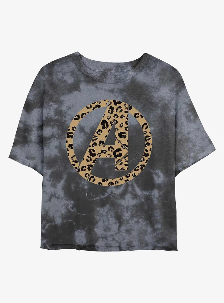 Marvel Avengers Leopard Fill Logo Tie-Dye Girls Crop T-Shirt