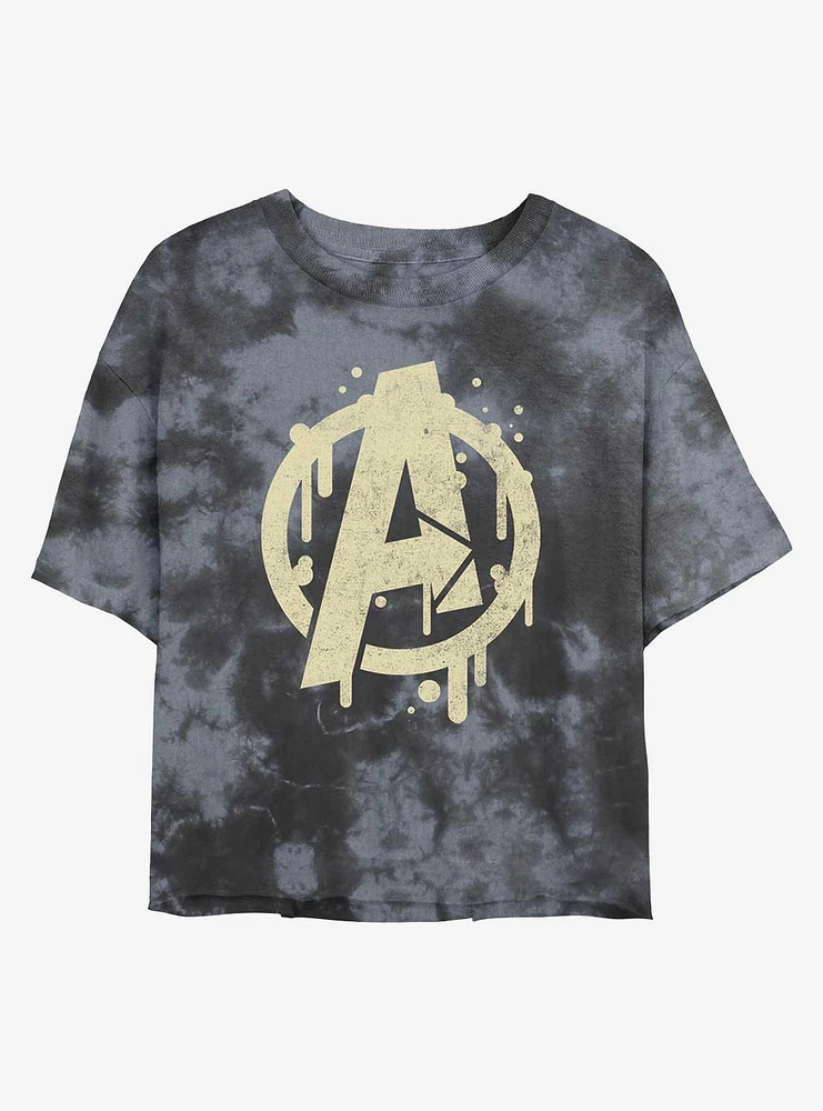 Marvel Avengers Paint Drip Logo Tie-Dye Girls Crop T-Shirt