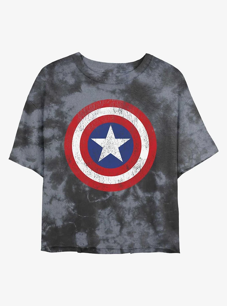 Marvel Captain America Distressed Shield Tie-Dye Girls Crop T-Shirt