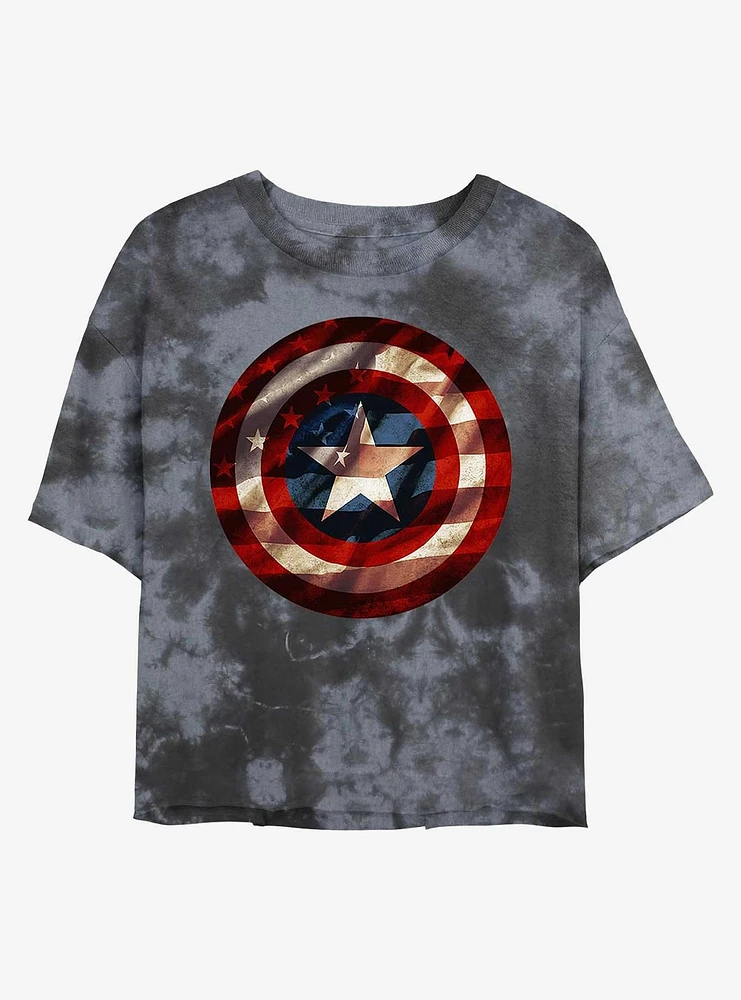 Marvel Captain America Flag Shield Tie-Dye Girls Crop T-Shirt