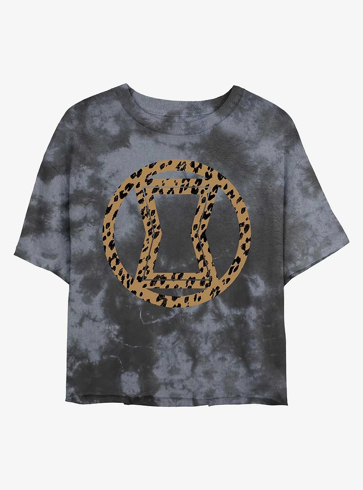 Marvel Black Widow Leopard Fill Logo Tie-Dye Girls Crop T-Shirt