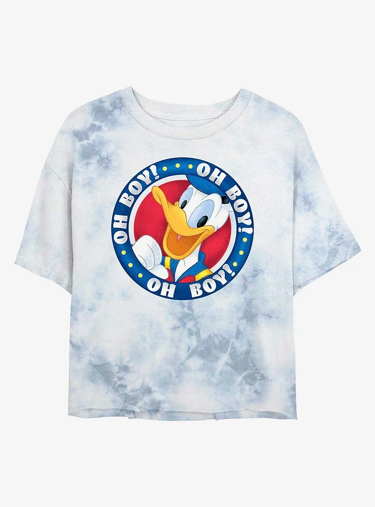 Disney Donald Duck Oh Boy Badge Tie-Dye Girls Crop T-Shirt