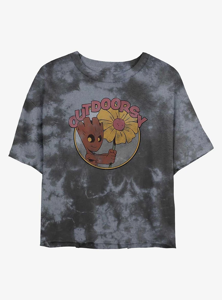 Marvel Guardians of the Galaxy Outdoorsy Groot Tie Dye Crop Girls T-Shirt