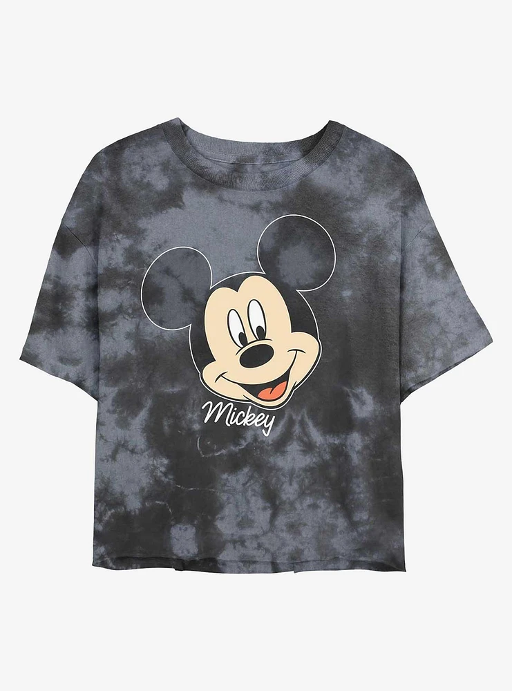 Disney Mickey Mouse Big Face Tie-Dye Girls Crop T-Shirt