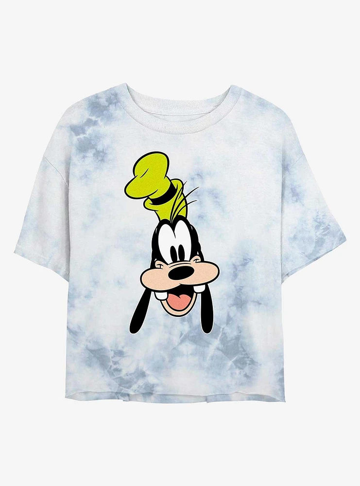 Disney Mickey Mouse Goofy Big Face Tie-Dye Girls Crop T-Shirt