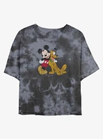 Disney Mickey Mouse and Pluto Tie Dye Crop Girls T-Shirt