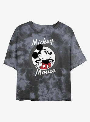 Disney Mickey Mouse Badge Tie-Dye Girls Crop T-Shirt