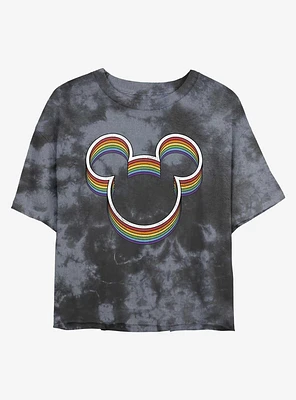 Disney Mickey Mouse Rainbow Ears Tie-Dye Girls Crop T-Shirt