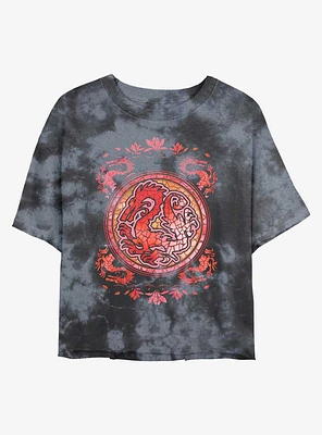 Disney Mulan Mushu Dragon Stained Glass Tie-Dye Girls Crop T-Shirt