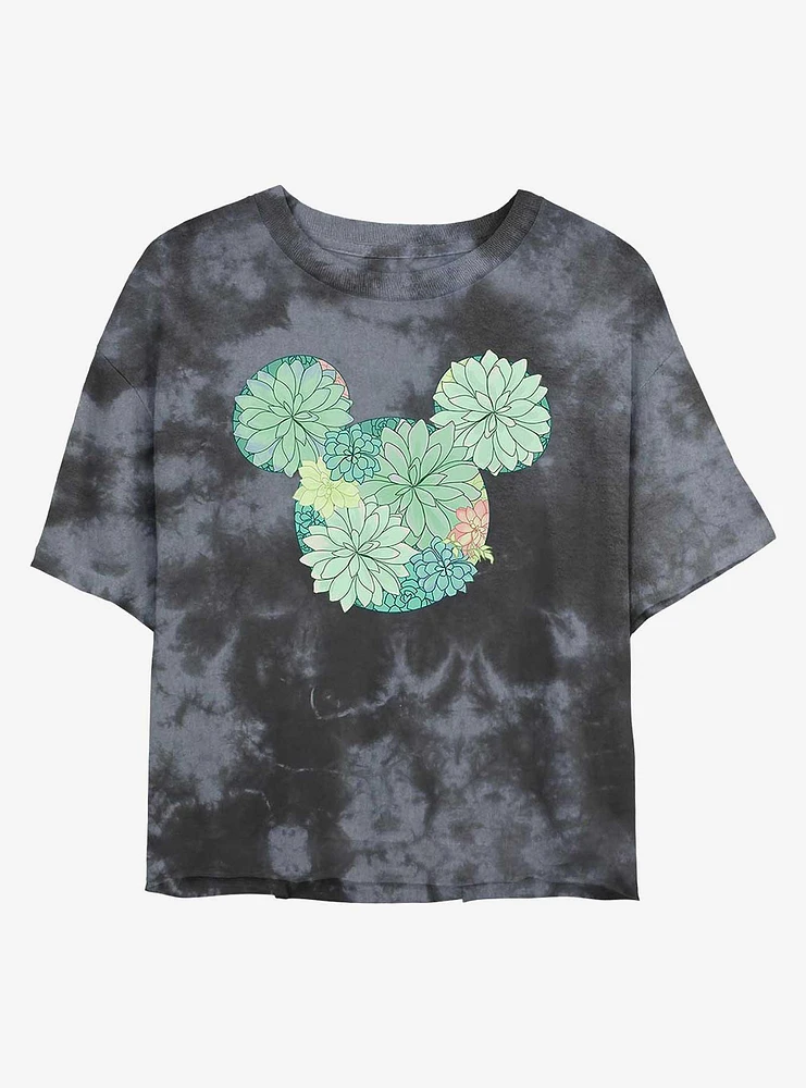 Disney Mickey Mouse Succulents Tie-Dye Girls Crop T-Shirt