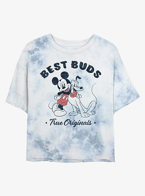 Disney Mickey Mouse Vintage Buds Tie-Dye Girls Crop T-Shirt