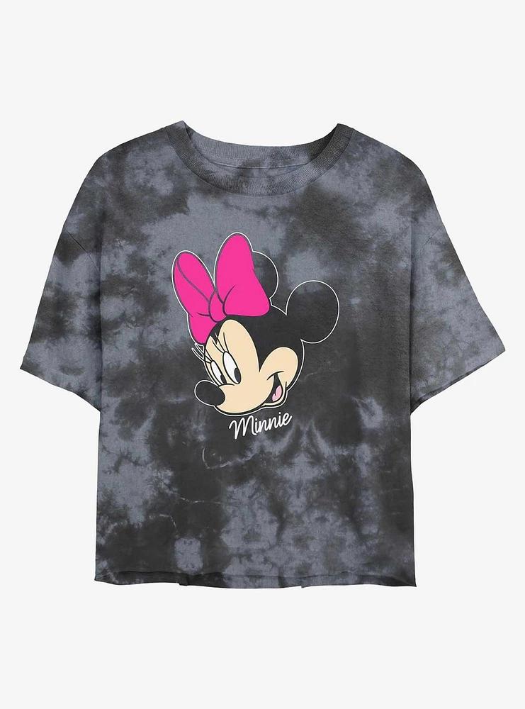 Disney Minnie Mouse Big Face Tie Dye Crop Girls T-Shirt