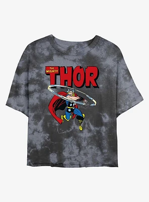Marvel Thor Hammer Throw Tie-Dye Girls Crop T-Shirt