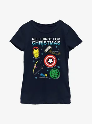 Marvel Avengers Christmas List Youth Girls T-Shirt