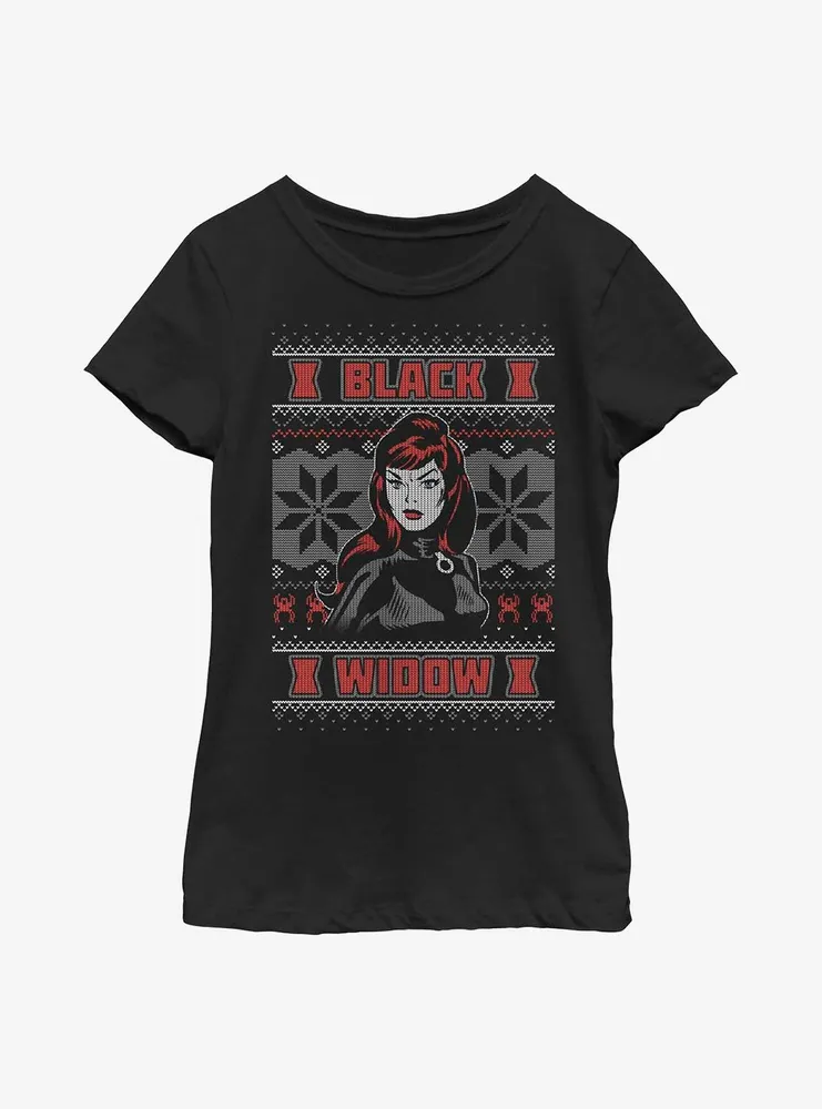 Marvel Black Widow Ugly Christmas Youth Girls T-Shirt