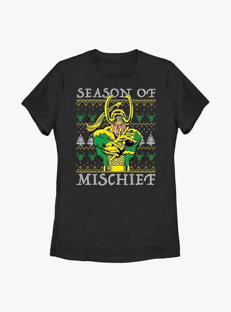 Marvel Loki Mischief Season Ugly Christmas Womens T-Shirt
