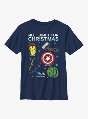 Marvel Avengers Christmas List Youth T-Shirt