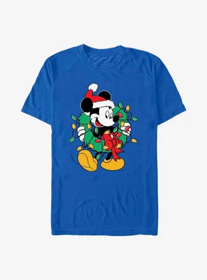 Disney Mickey Mouse Santa Wreath Lights T-Shirt