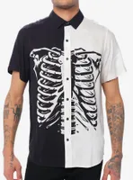 Black & White Split Skeleton Woven Button-Up