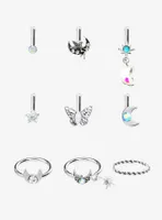 Steel Fairy Moon Nose Stud & Hoop 9 Pack