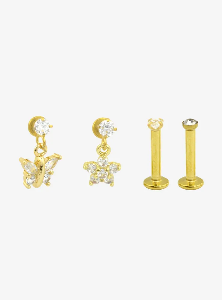 Steel Gold Butterfly Gem Labret 4 Pack