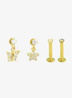 Steel Gold Butterfly Gem Labret 4 Pack