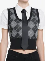 Social Collision Argyle Vest Girls Woven Twofer Top