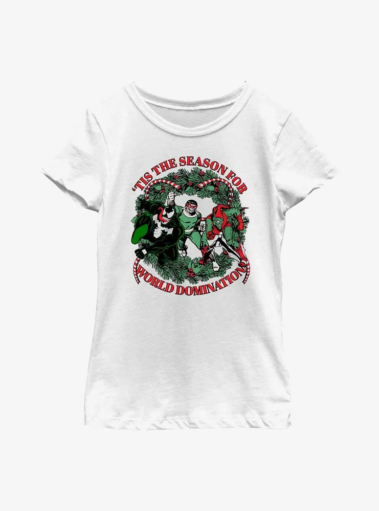 Marvel Venom, Doctor Octopus & Green Goblin Tis The Season For World Domination Youth Girls T-Shirt