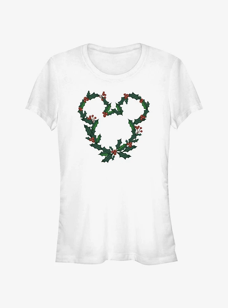 Disney Mickey Mouse Mistletoe Wreath Ears Girls T-Shirt