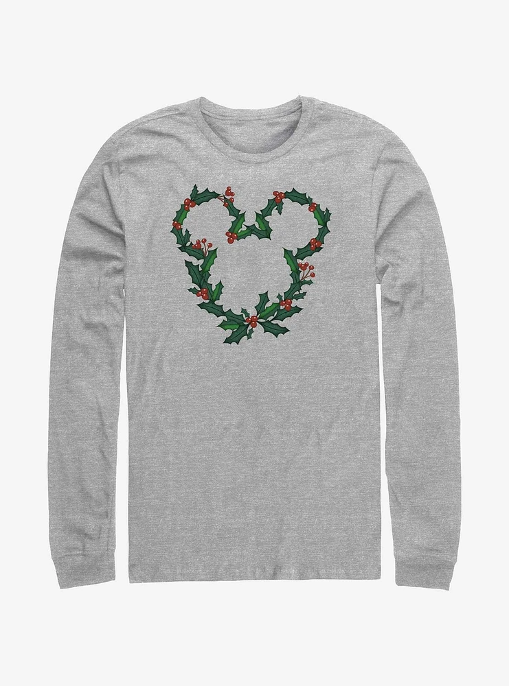 Disney Mickey Mouse Mistletoe Wreath Ears Long-Sleeve T-Shirt