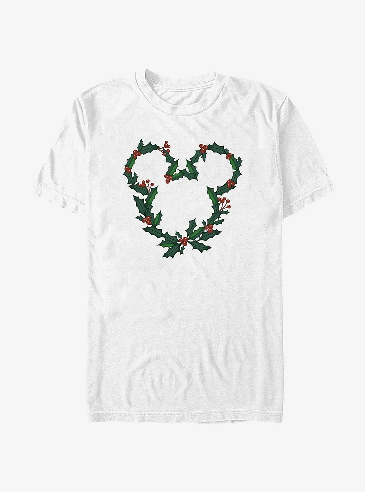 Disney Mickey Mouse Mistletoe Wreath Ears T-Shirt