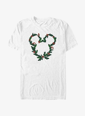 Disney Mickey Mouse Mistletoe Wreath Ears T-Shirt