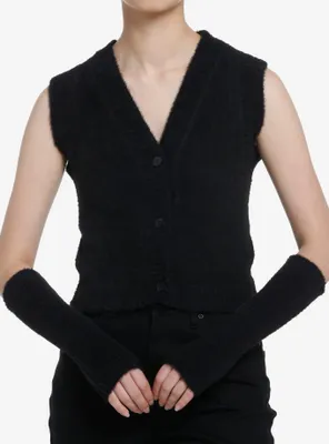 Cosmic Aura Black Fuzzy Girls Vest With Arm Warmers
