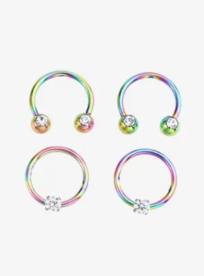 Steel Anodized Rainbow Circular Barbell & Captive Hoop 4 Pack
