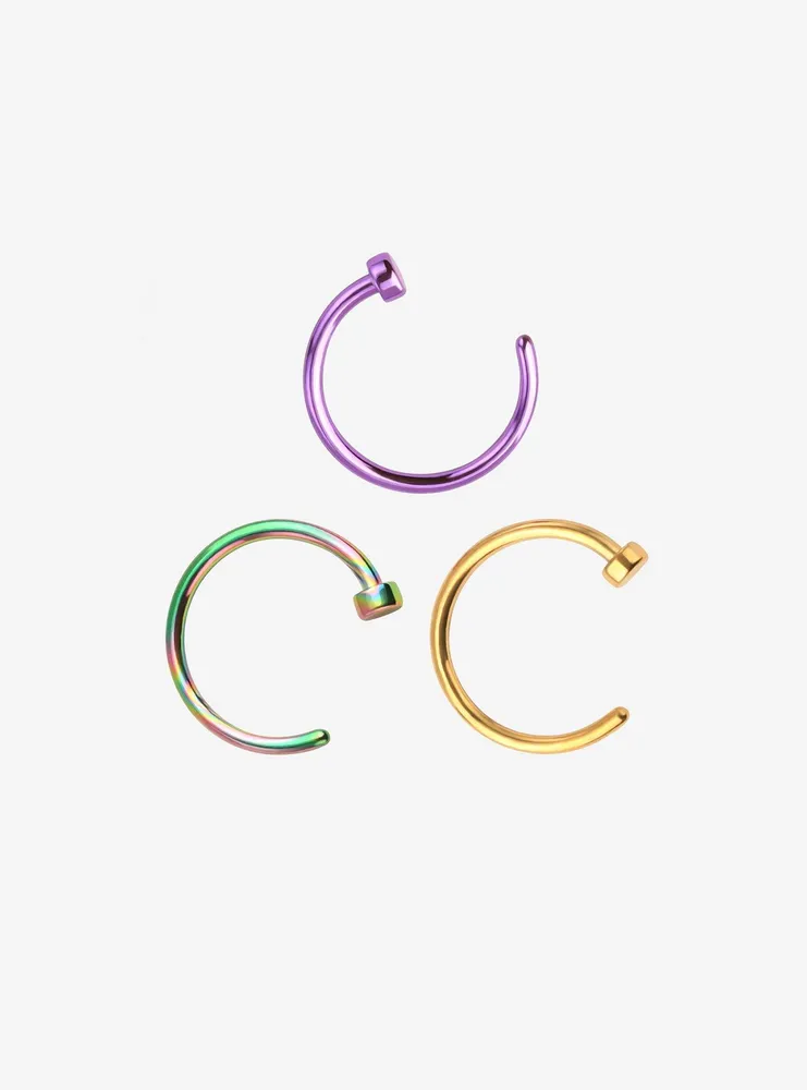Steel Anodized Open Nose Hoop 3 Pack