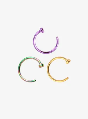 Steel Anodized Open Nose Hoop 3 Pack