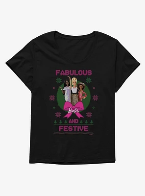 Barbie Fabulous And Festive Ugly Christmas Pattern Girls T-Shirt Plus