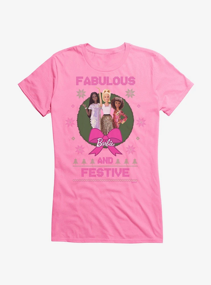 Barbie Fabulous And Festive Ugly Christmas Pattern Girls T-Shirt