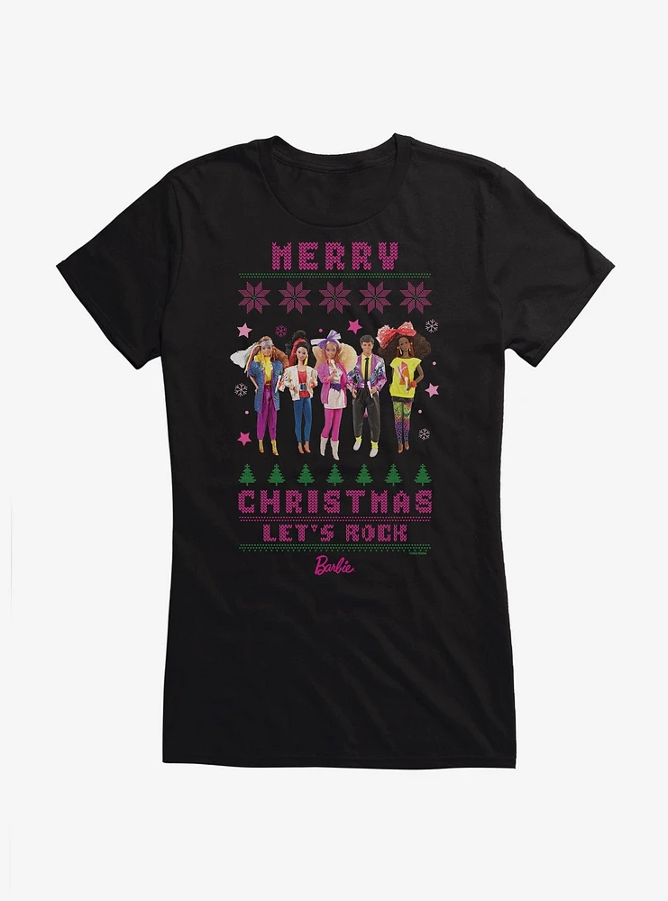 Barbie Merry Christmas Let's Rock Ugly Pattern Girls T-Shirt